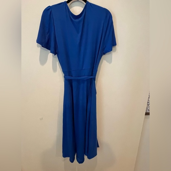 Blue Midi Wrap Sundress with Flutter Sleeves - Picture 4 of 4